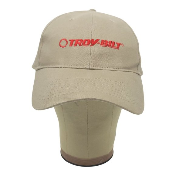 Troy Bilt Embroidered Adjustable Tuck Strap Cap Trucker Baseball Hat Khaki Red - Picture 4 of 12